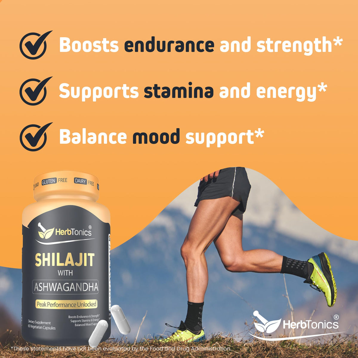 Détail des capsules Herbtonics Shilajit dans une cuillère