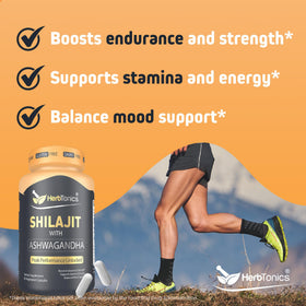 Détail des capsules Herbtonics Shilajit dans une cuillère