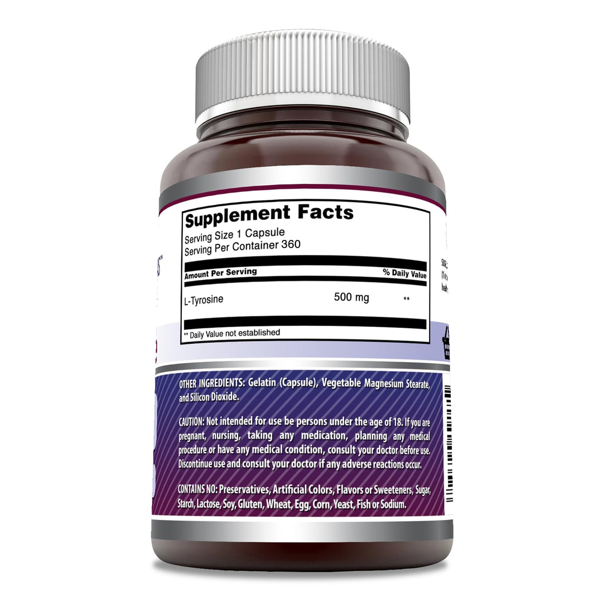 Détail des capsules L-Tyrosine 500 mg d'Amazing Nutrition sur fond blanc