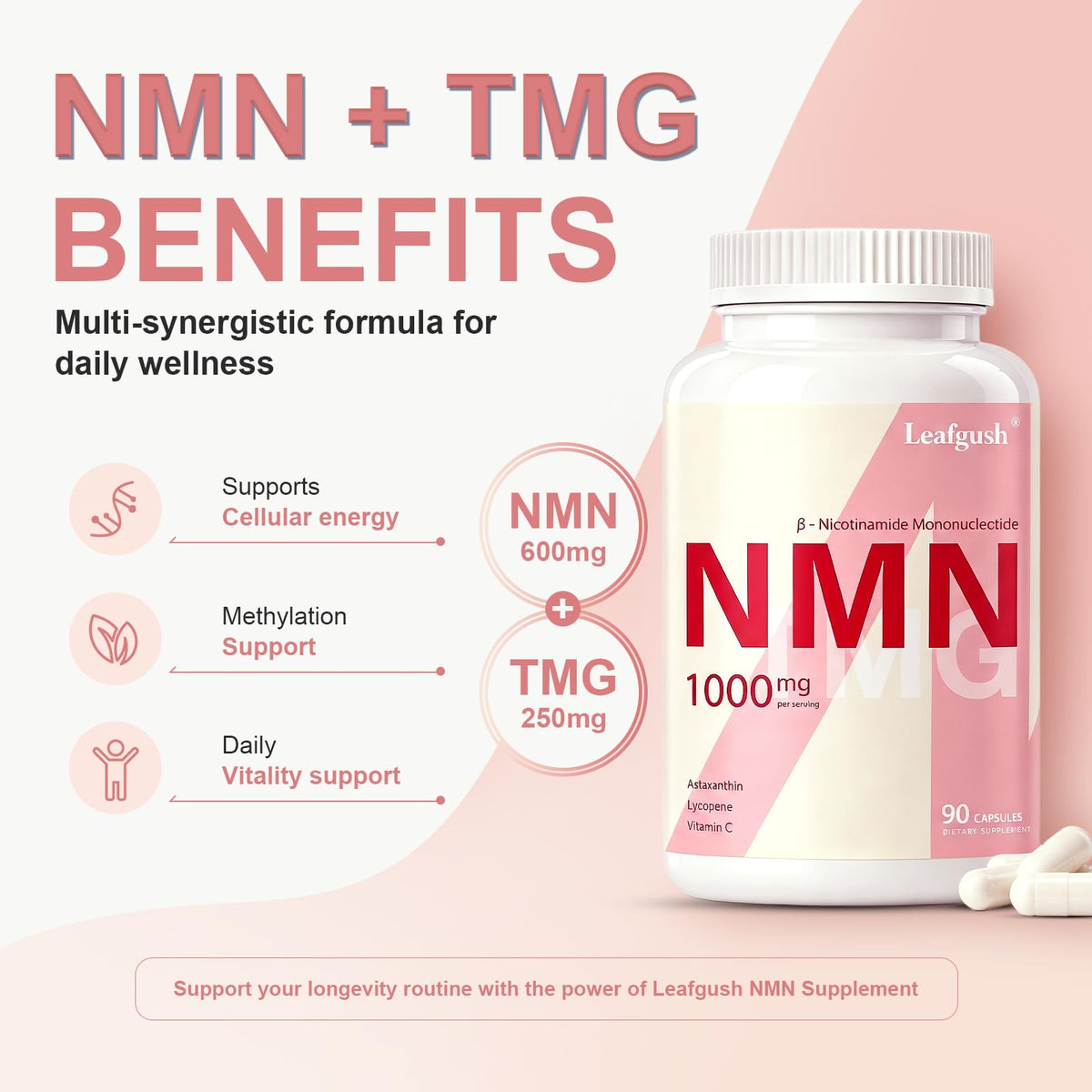 Détail des capsules Leafgush NMN 1000mg