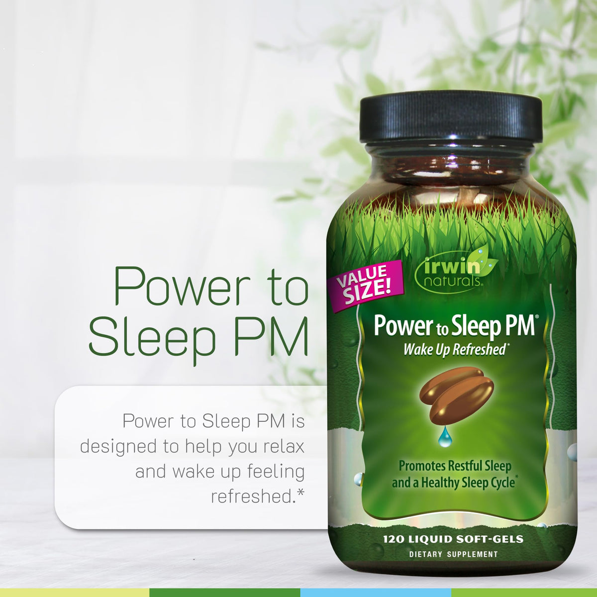 Détail des capsules liquides d'Irwin Naturals Power to Sleep PM