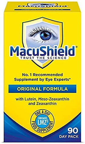Détail des capsules MacuShield sur un fond neutre