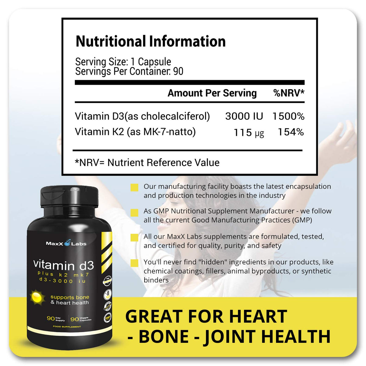 Détail des capsules MaxX Labs Vitamine D3 K2