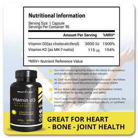 Détail des capsules MaxX Labs Vitamine D3 K2