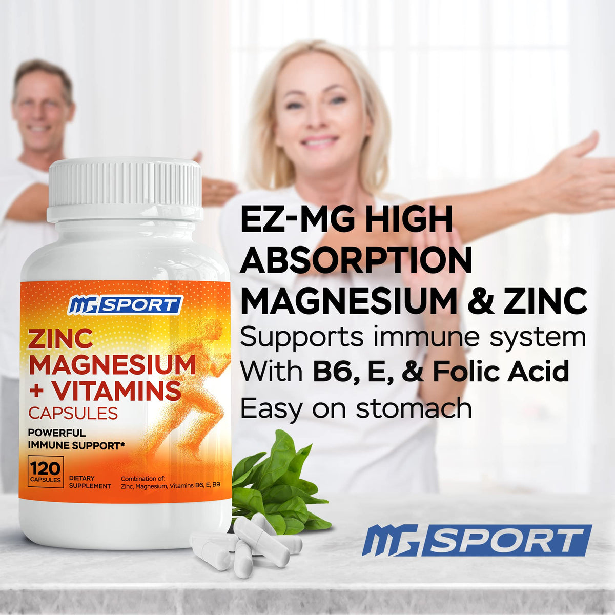 Détail des capsules MgSport ZMA sur fond blanc