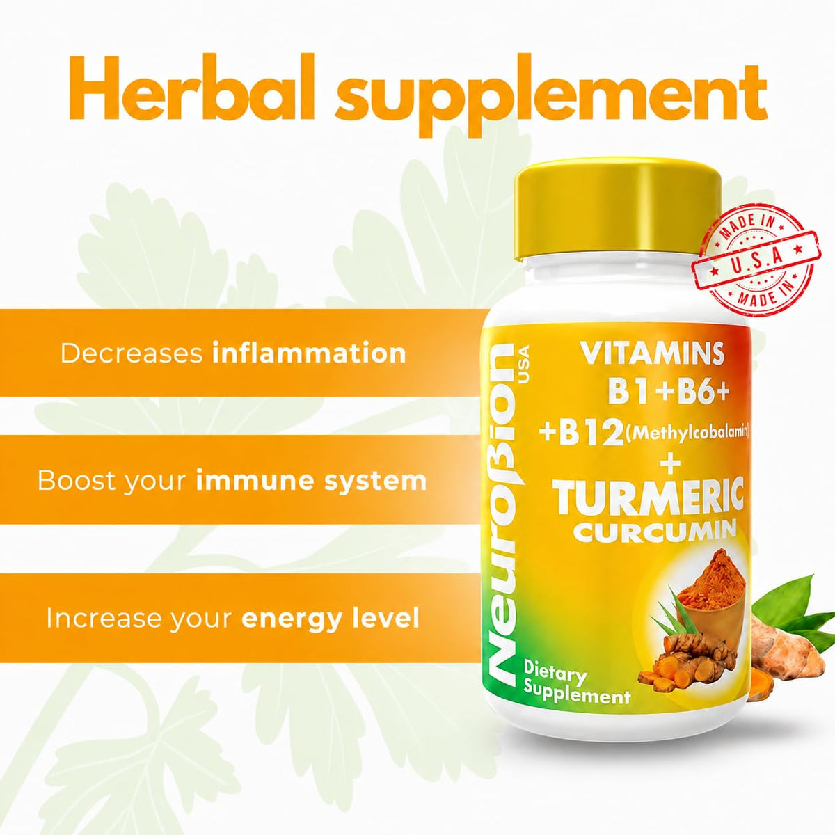 Détail des capsules Neurobion Curcuma sur une table