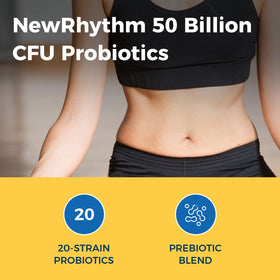 Détail des capsules NewRhythm Probiotiques avec étiquette