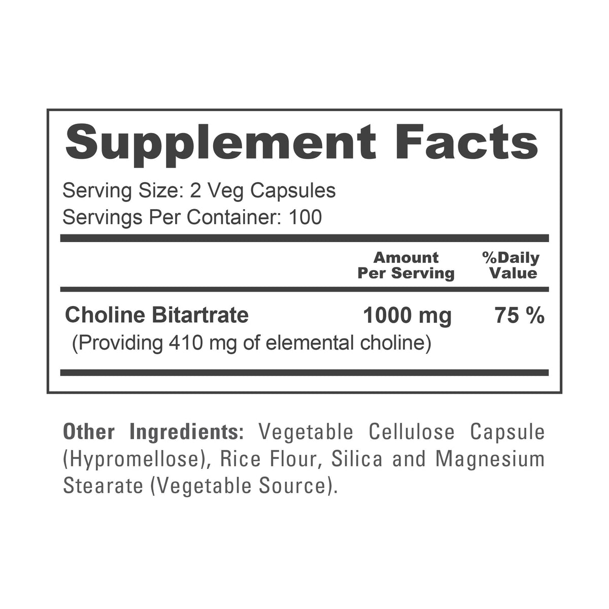 Détail des capsules NusaPure Choline Bitartrate