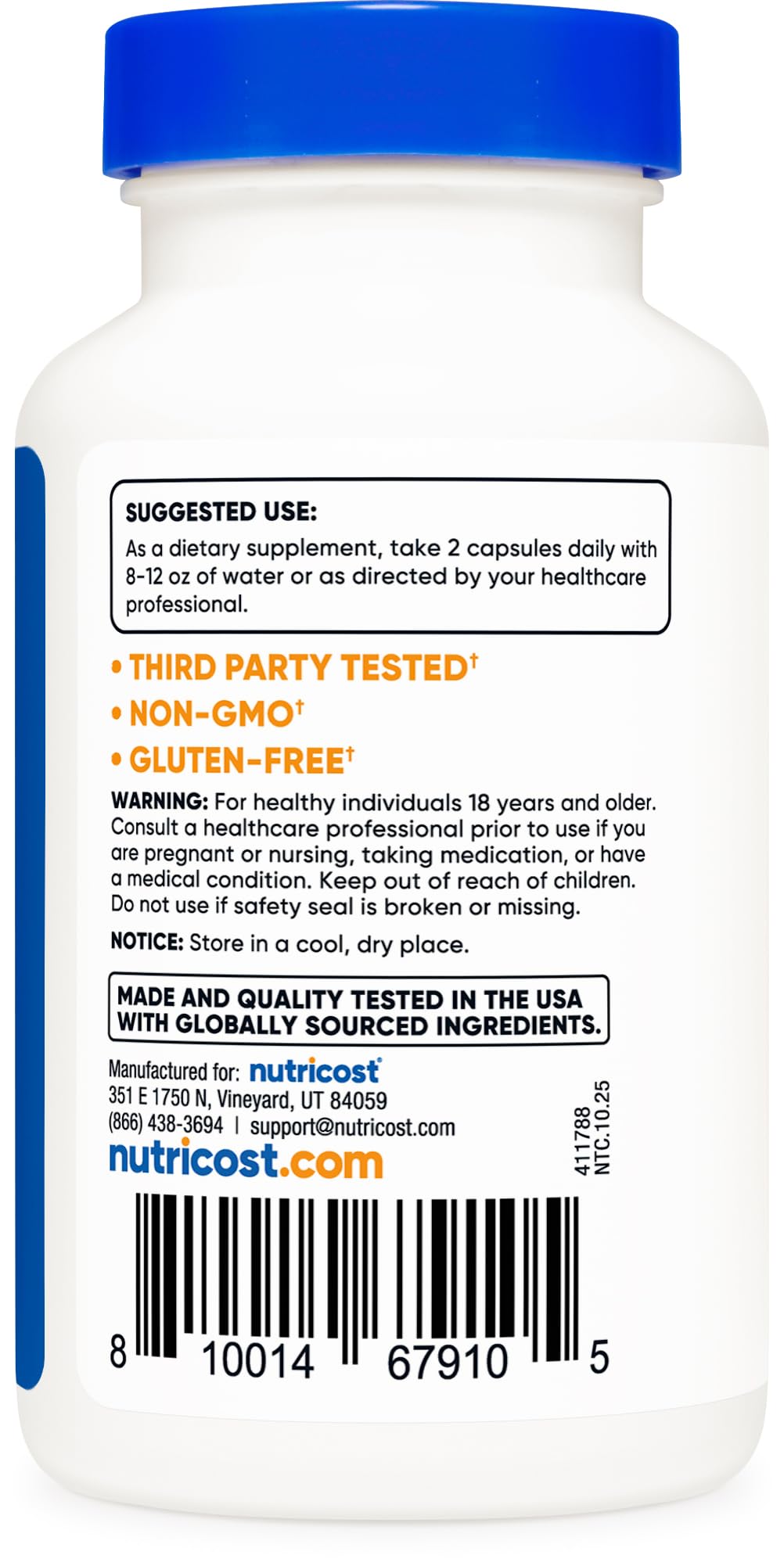 Détail des capsules Nutricost Alpha GPC avec étiquette