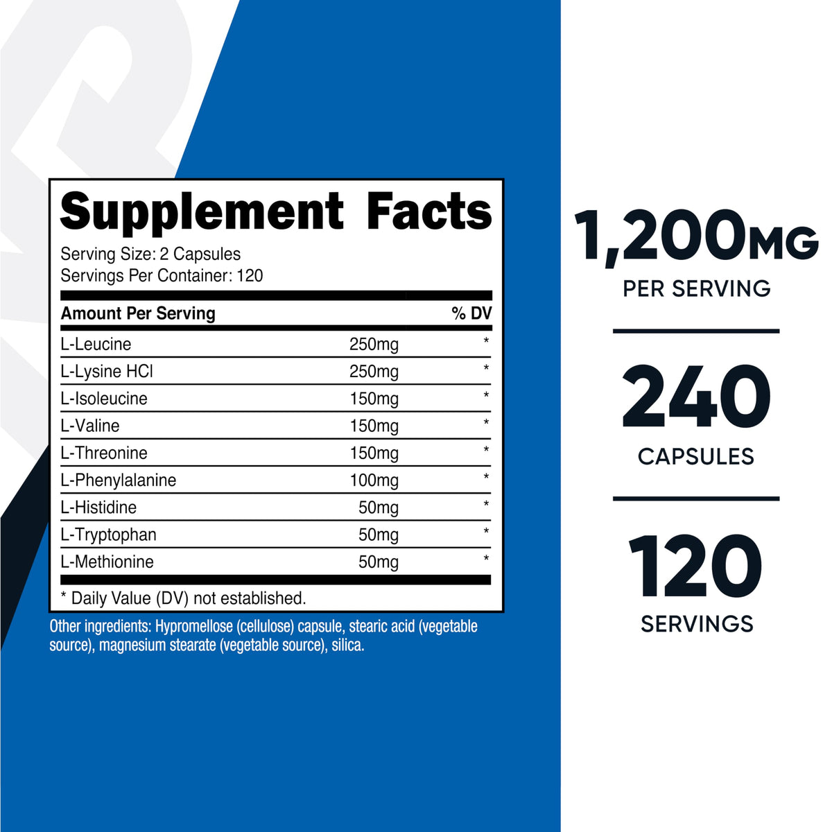 Détail des capsules Nutricost EAA 1200mg en gros plan