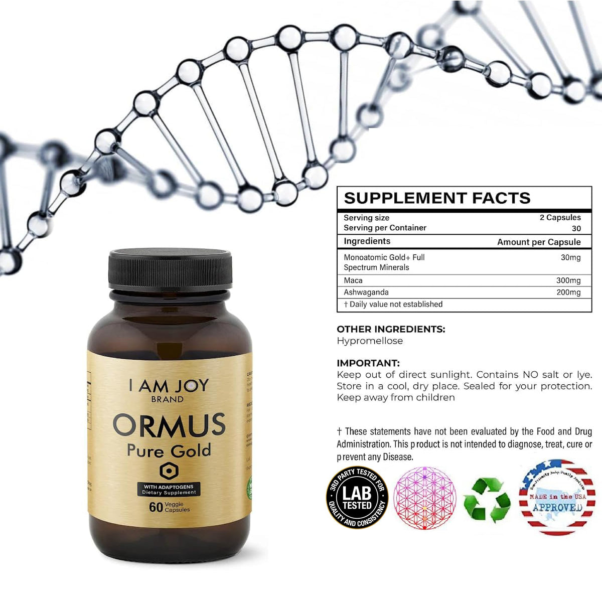 Détail des capsules Ormus Gold I Am Joy montrant leur taille