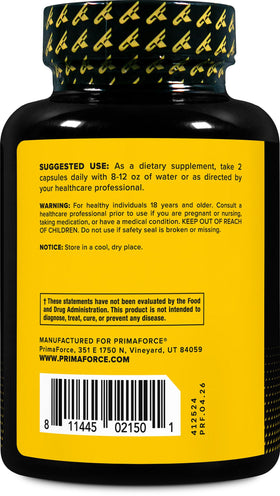 Détail des capsules Primaforce Shilajit sur une surface plane