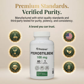 Détail des capsules PRISTINE'S Pterostilbene sur fond blanc