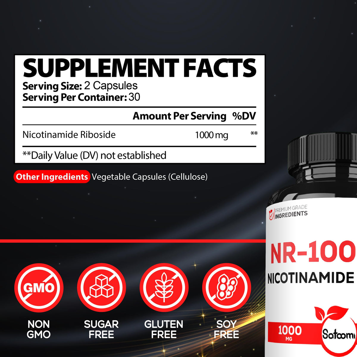 Détail des capsules Satoomi Nicotinamide Riboside 1000mg