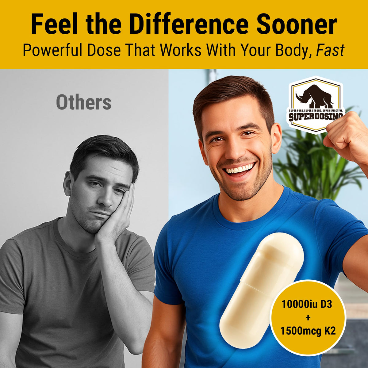 Détail des capsules SuperDosing.com D3K2 faciles à avaler