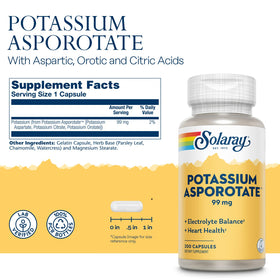 Détail des capsules VegCaps Potassium Asporotate SOLARAY