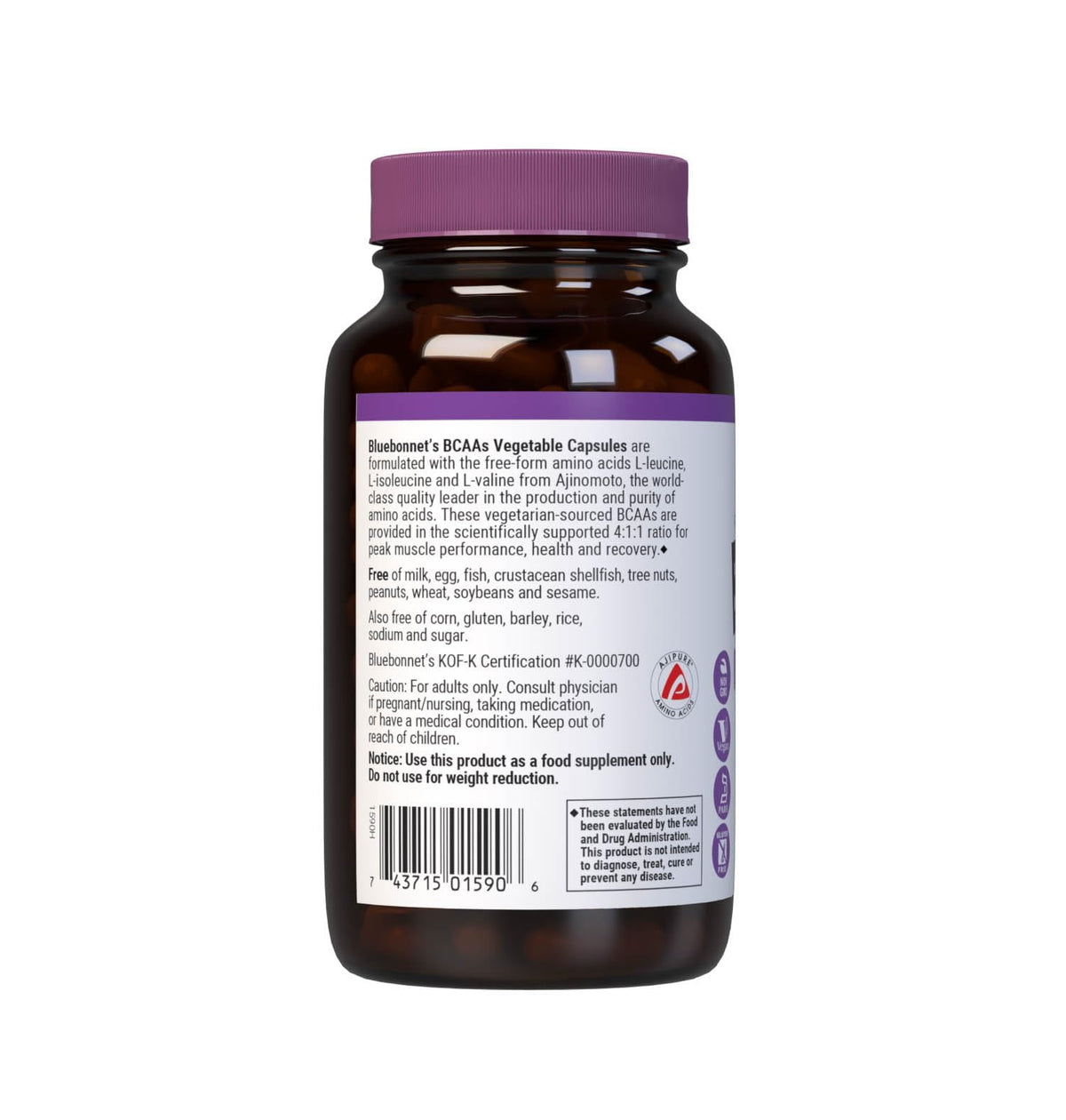 Détail des capsules végétales BlueBonnet BCAA