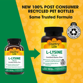 Détail des capsules végétales Country Life L-Lysine 500mg