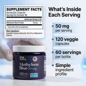 Détail des capsules végétales de bleu de méthylène 100 Supps