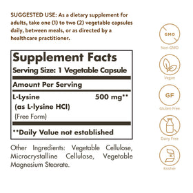 Détail des capsules végétales de L-Lysine Solgar 500 mg