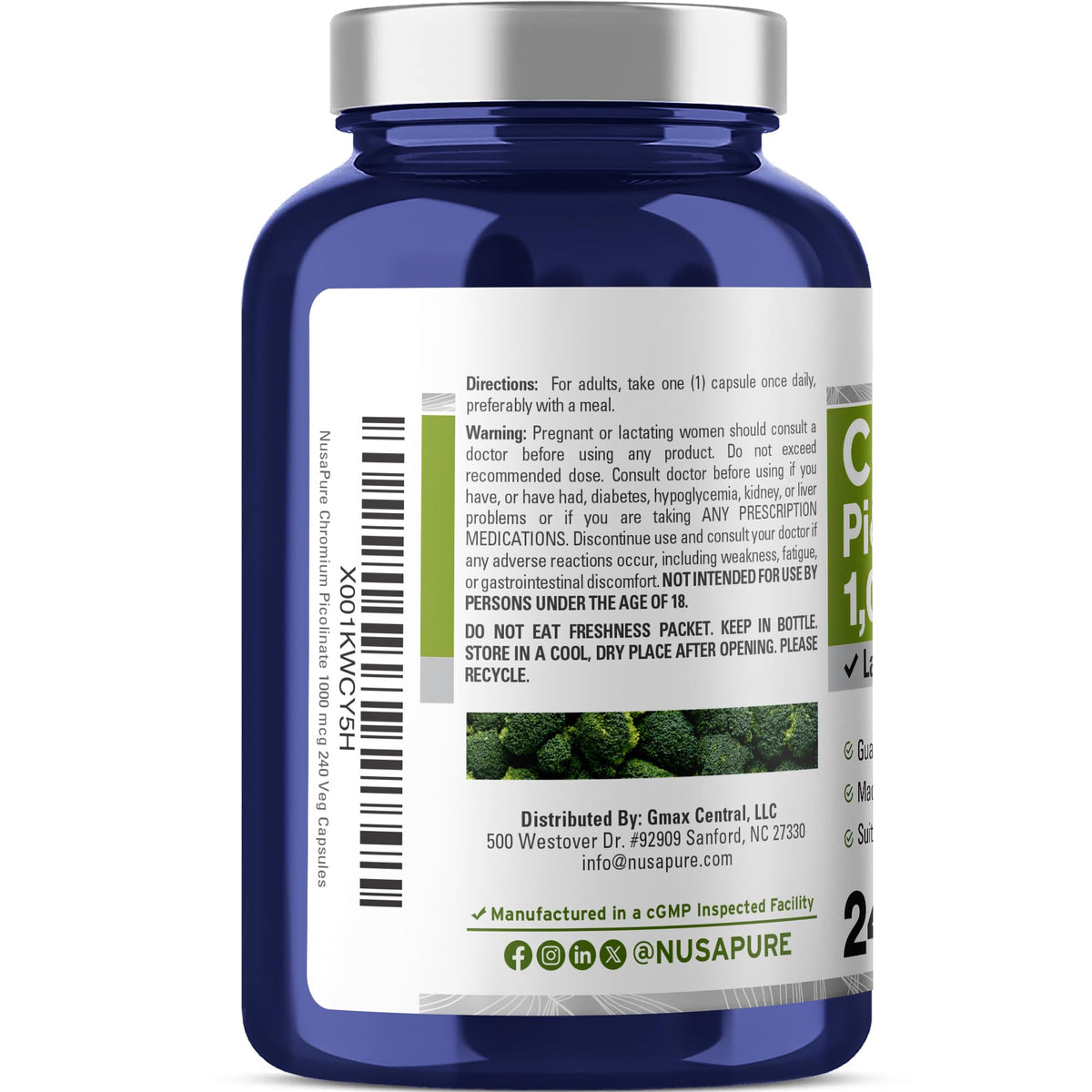 Détail des capsules végétales de Picolinate de Chrome NusaPure