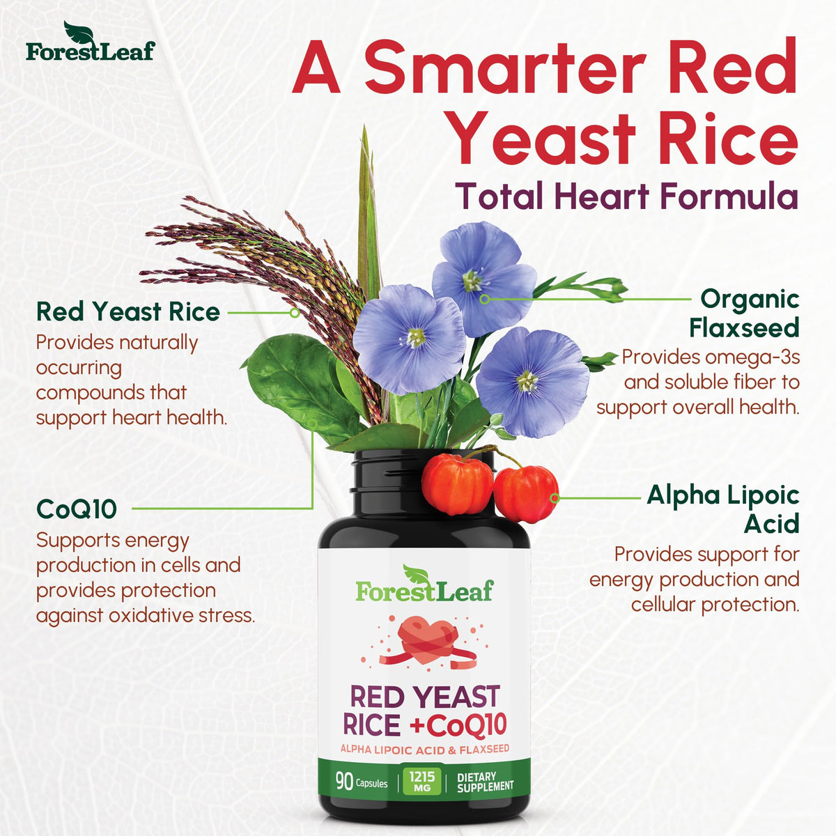 Détail des capsules végétales Riz Rouge 1215 mg de ForestLeaf