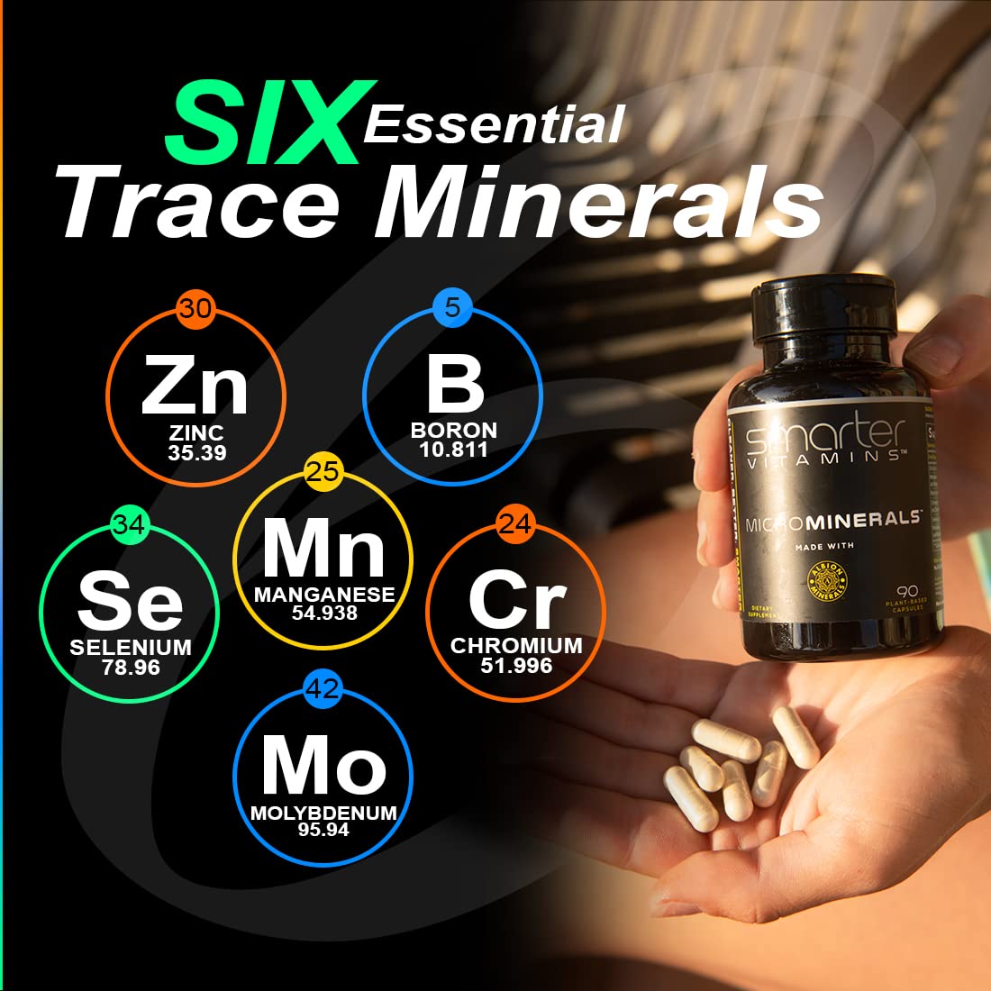 Détail des capsules végétales SmarterVitamins 6 Minéraux Trace