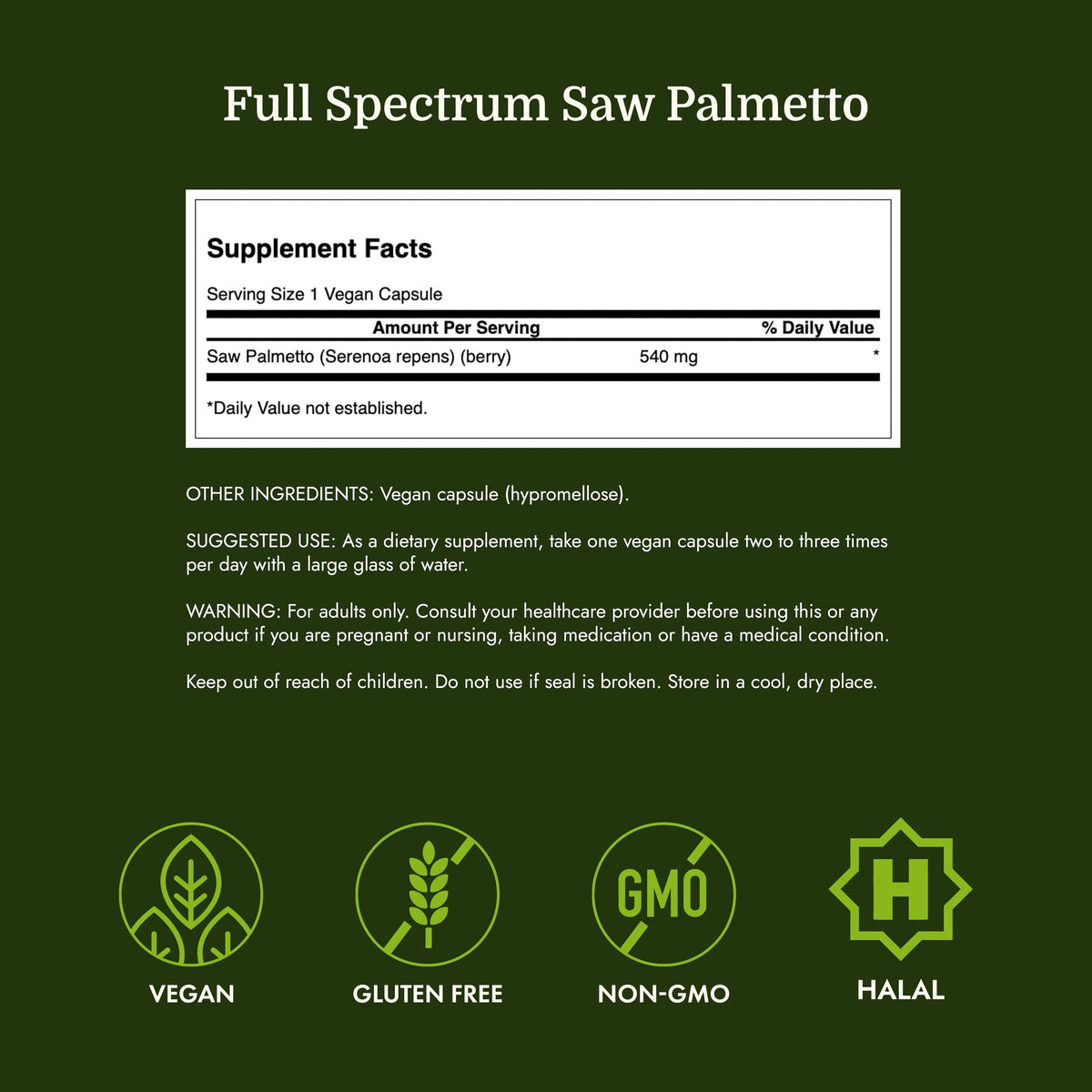 Détail des capsules végétales Swanson Saw Palmetto