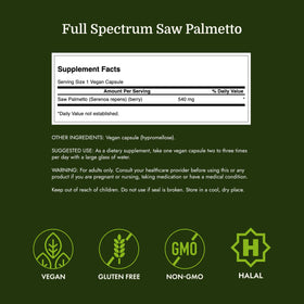 Détail des capsules végétales Swanson Saw Palmetto 540 mg
