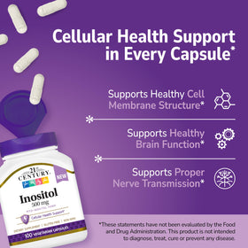 Détail des capsules végétariennes de 21st Century Inositol 500 mg