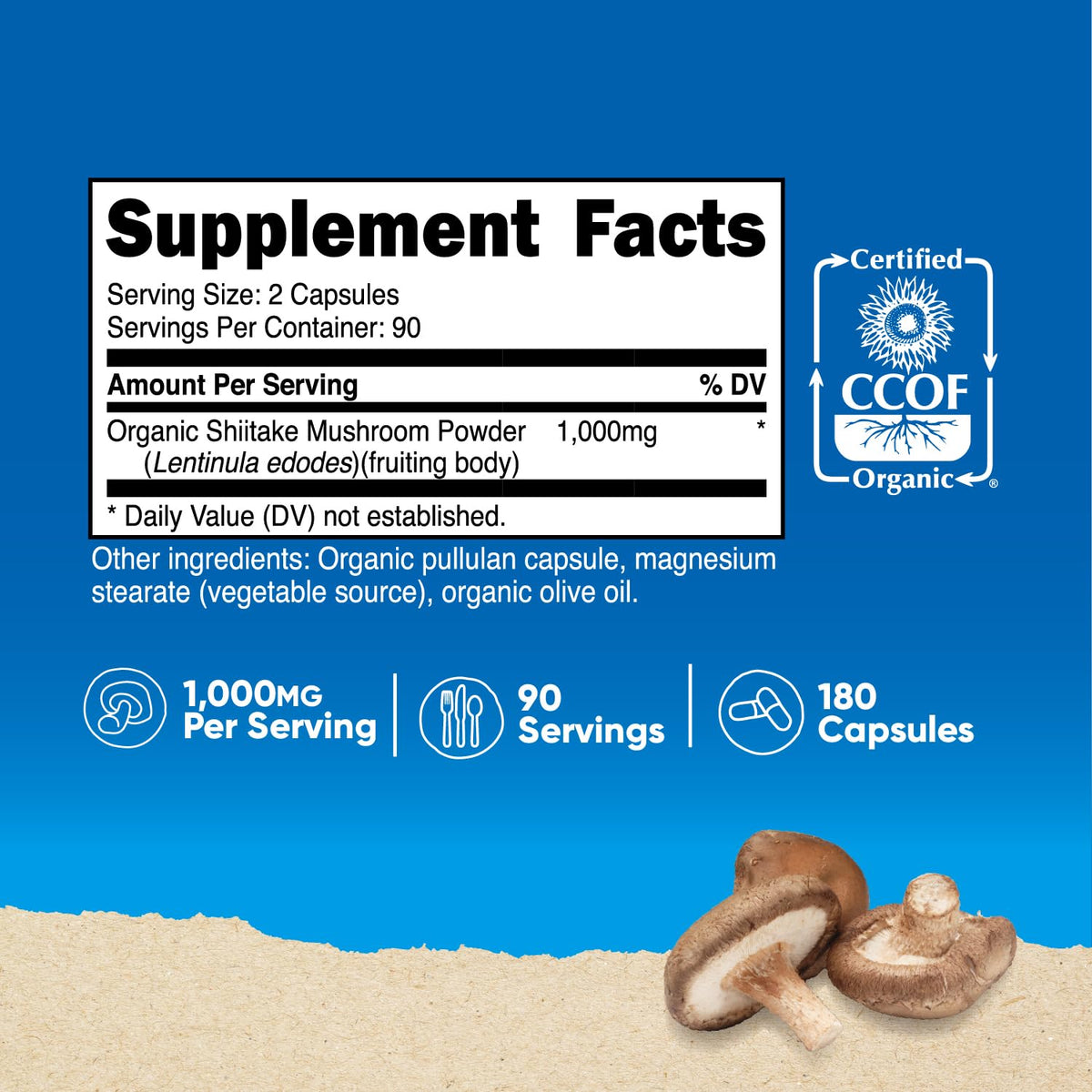 Détail des capsules végétariennes de champignon shiitake Nutricost