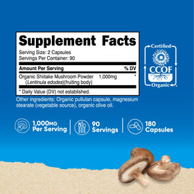 Détail des capsules végétariennes de champignon shiitake Nutricost