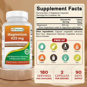 Détail des capsules végétariennes de Magnésium 425 mg de Best Naturals