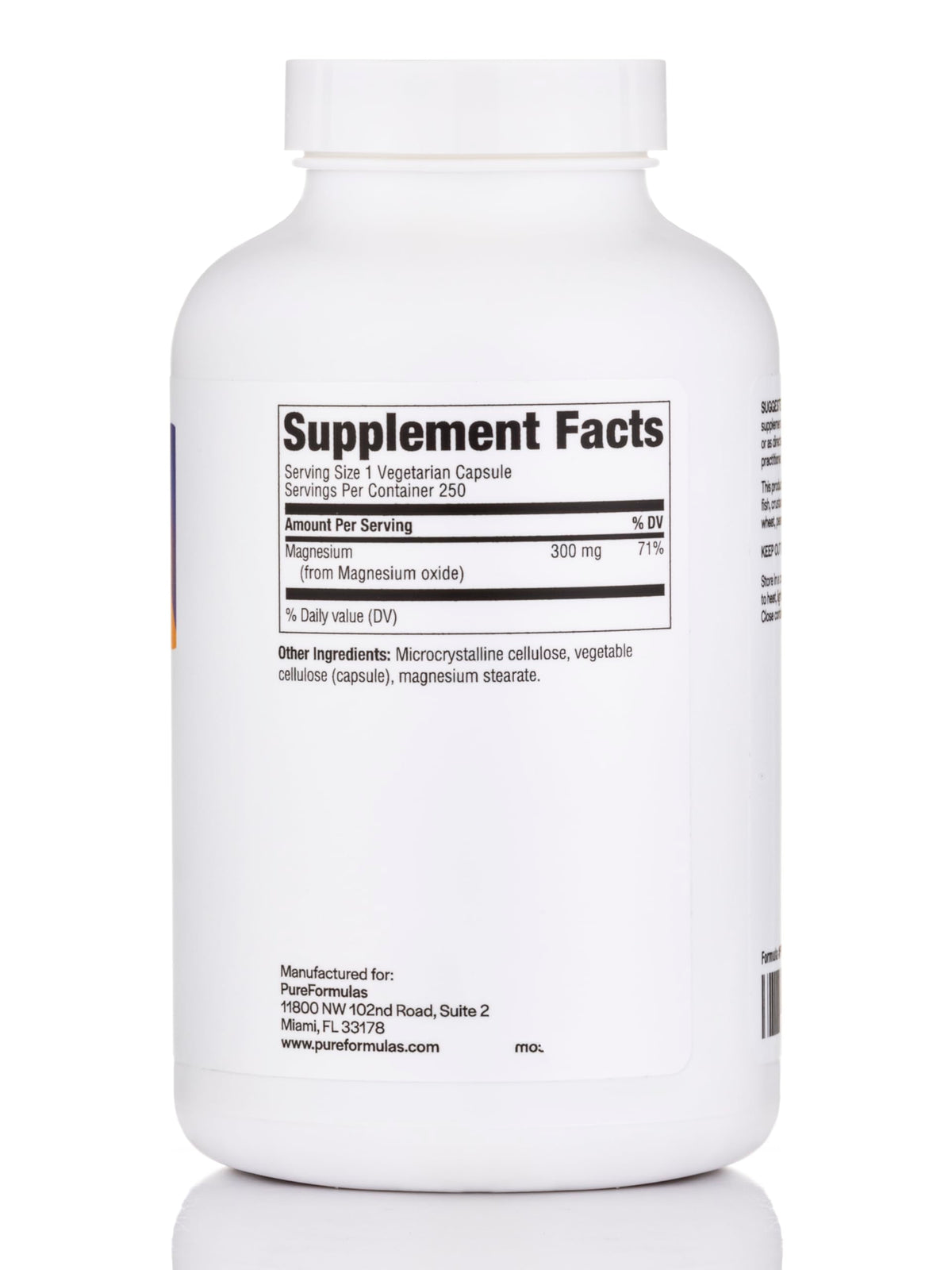 Détail des capsules végétariennes de magnésium oxyde PureFormulas