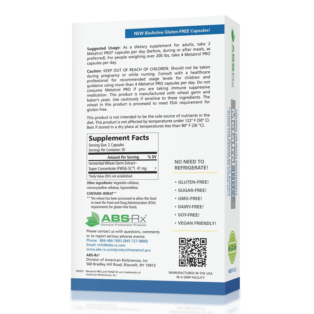 Détail des capsules végétariennes de Metatrol PRO d'American BioSciences
