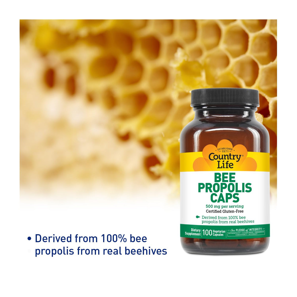 Détail des capsules végétariennes de propolis Country Life