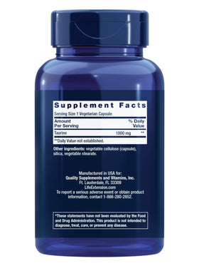 Détail des capsules végétariennes de taurine Life Extension