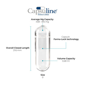 Détail des capsules vides Capsuline taille 0 avec gélatine transparente