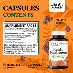Détail des capsules Wild & Organic Champignon Reishi 1000mg