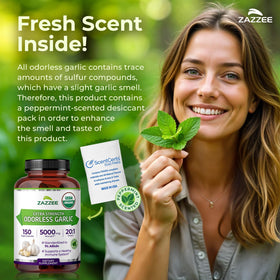 Détail des capsules Zazzee Extrait de Garlic Odorless Bio