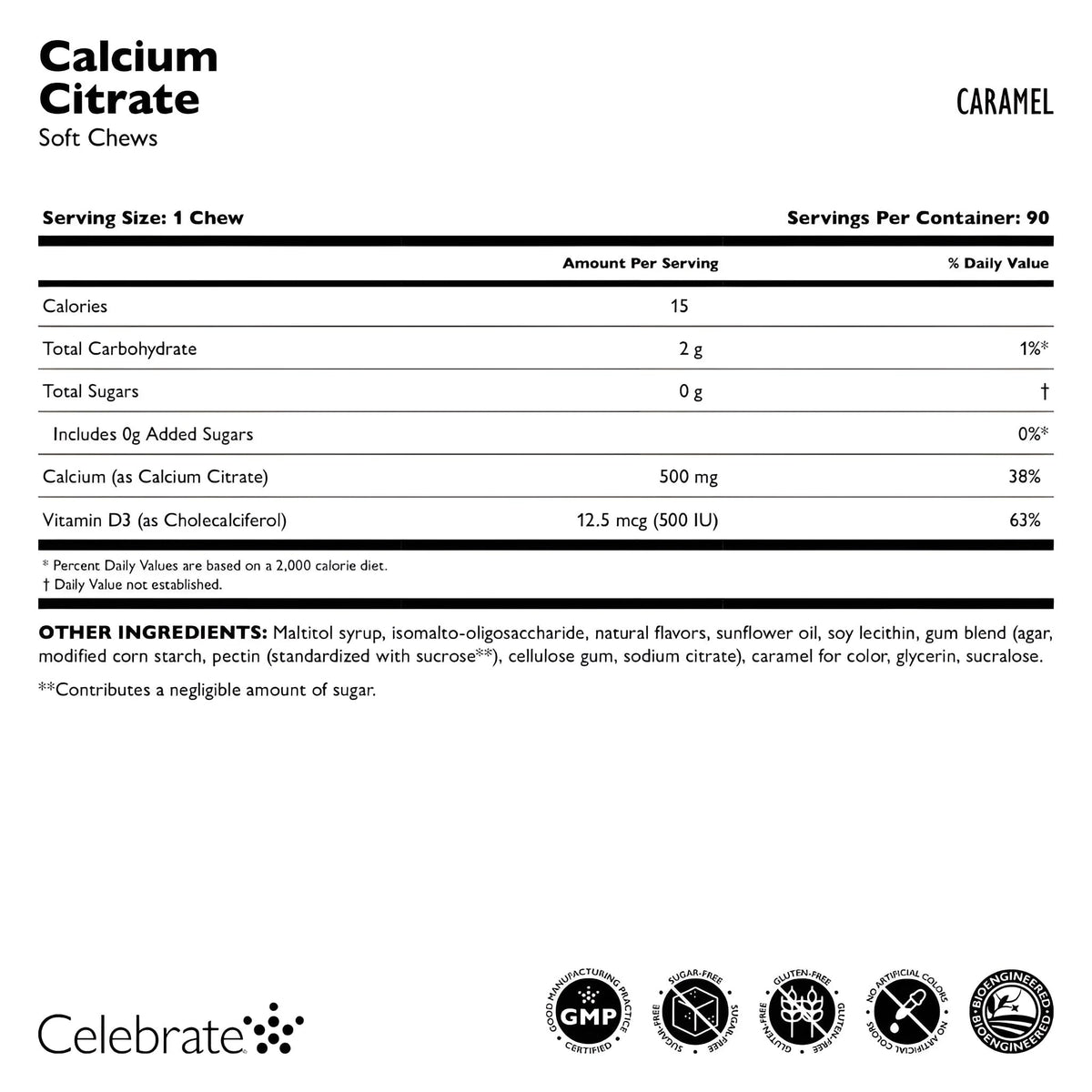 Détail des chews de calcium citrate au caramel Celebrate