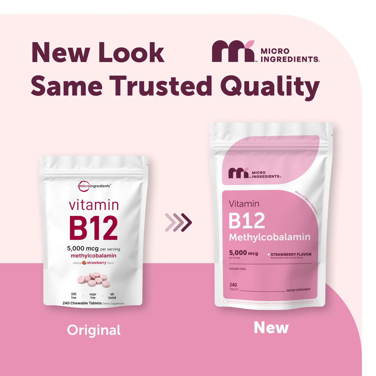 Détail des comprimés à mâcher B12 de Micro Ingredients, couleur fraise