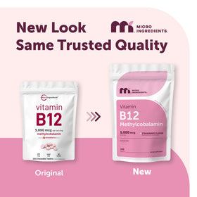 Détail des comprimés à mâcher B12 de Micro Ingredients, couleur fraise