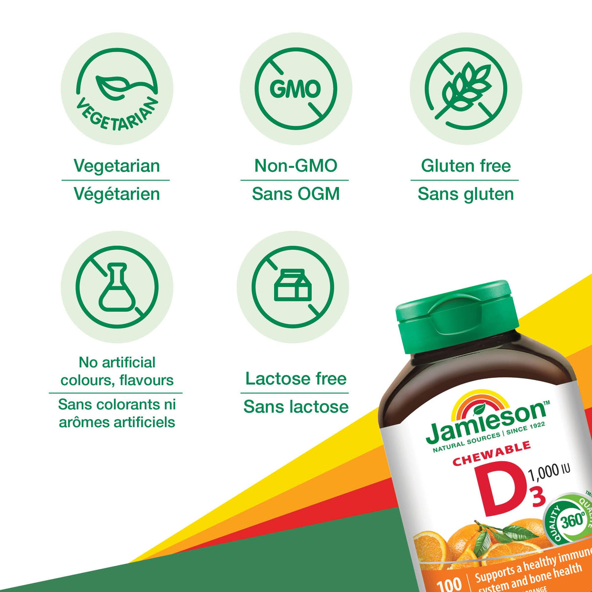 Détail des comprimés à mâcher Jamieson Vitamine D3
