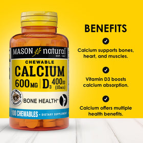 Détail des comprimés à mâcher MASON NATURAL Calcium 600 mg avec Vitamine D3