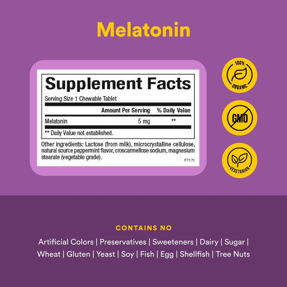 Détail des comprimés à mâcher Melatonine 5 mg Natural Factors