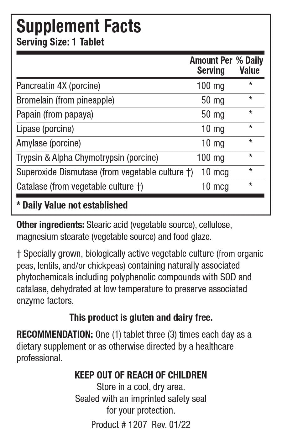 Détail des comprimés BIOTICS RESEARCH Intenzyme Forte™