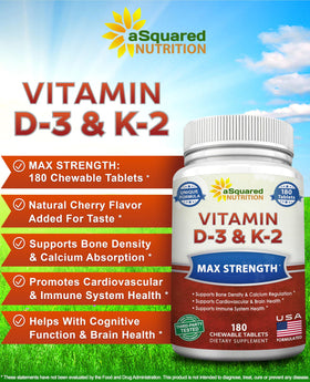 Détail des comprimés cerise à mâcher Vitamine D3 K2 d'aSquared Nutrition