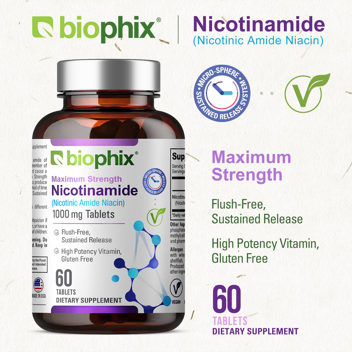 détail des comprimés de biophix B-3 Nicotinamide 1000 mg