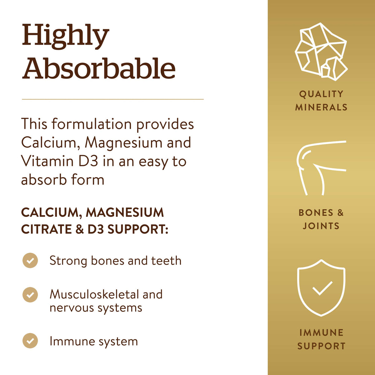 Détail des comprimés de Calcium Magnésium avec Vitamine D3 de Solgar